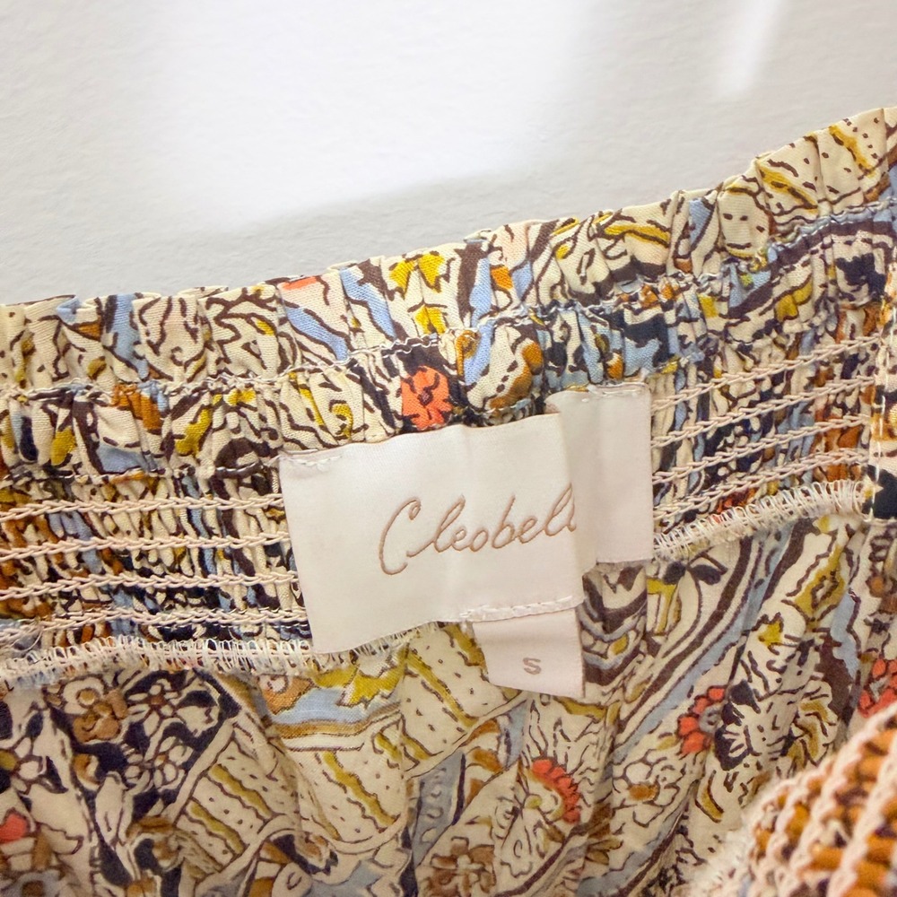 Cleobella Rosalie Midi Dress S Paisley Tiered Smocked Boho Organic Cotton Brown - Picture 7 of 9